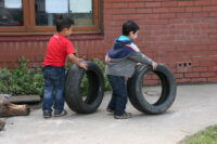 Playing with tyres a rolling race